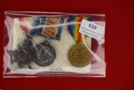 First World War trio comprising 1914–15 Star, British War Medal and Victory Medal, with ribbons,