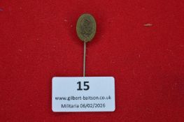 German DRB (Deutscher Reichsbund) stickpin, oval bronze-toned badge with “DRB” monogram within