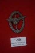 Third Reich Luftwaffe Ground Assault Badge, oval wreath with flying eagle over swastika