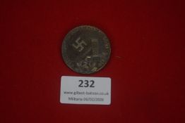 German NSDAP district rally badge, circular form depicting industrial imagery and swastika,