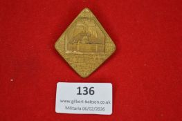 German Weimar-era constitutional celebration badge, diamond-shaped gilt bronze plaque depicting