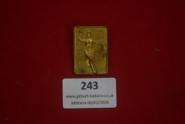 German sports or athletics badge, rectangular form depicting a discus thrower, dated 1932 with