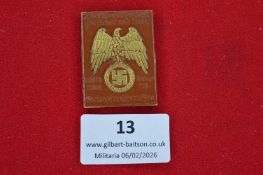 German Third Reich Reichsparteitag Nürnberg commemorative plaque, brown composition example with