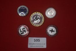 Third Reich group of five political and commemorative badges, including NSDAP and Luftschutz