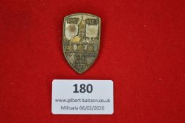 German city commemorative badge marking 600-Jahr-Feier Stadt Rheine 1327–1927, shield-shaped with