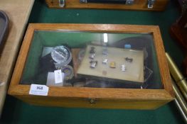 Wooden Display Box with Assorted Trophies and Medals for Dancing, etc.
