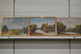 Set of Three Oil on Board Indian Landscape Paintings Signed by A. David