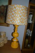 *Large Painted Yellow Table Lamp with Yellow Patterned Shade