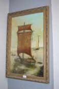 Unsigned Oil on Canvas Sailing Barge Scene of The Humber