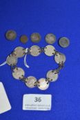 Coin Bracelet with Assorted Full Silver and Non-Silver Pre-D Coins, plus Silver Coin Shirt Studs (