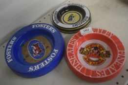 3x Vintage Ashtrays Including Fosters, Tetley, and Hofmeister