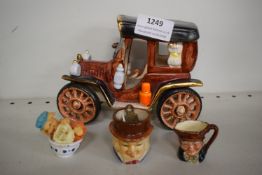 Vintage Porcelain Car Ornament, and 3x Miniature Ornaments