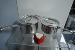 2x Le Creuset Stainless Steel Saucepans (as new), plus Heart Shaped Souffle Dish