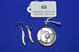 Sterling Silver Pendant and Pair of Drop Earrings Inset with Mother of Pearl ~16g gross
