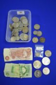 Assorted Vintage Coinage Including Banknotes plus Two Victoria Silver Shillings