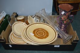 Box of Crockery, Glassware, and a Vase
