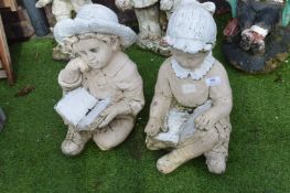 2x Garden Ornaments of a Boy and a Girl