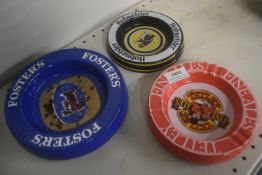 3x Vintage Ashtrays Including Fosters, Tetley, and Hofmeister