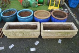 2x Oblong Stone Planters