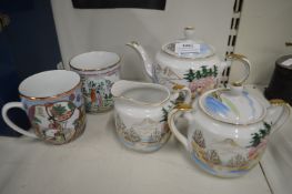 Japanese Kutani Porcelain Teapot, Sugar Bowl, and Jug, plus 2x Mugs