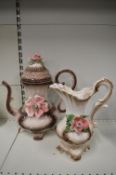 Capodimonte Porcelain Pitcher and a Large Teapot