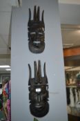 2x Carved African Wall Masks