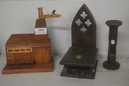 3x Wooden Bar Ornaments Including Candle Holder, Egg Timer, etc.
