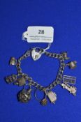 Sterling Silver Charm Bracelet with 10x Silver Charms ~58g total