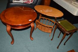 3x Small Occasional Tables Including One with Newspaper Rack
