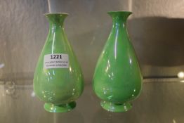 Pair of Devon Ware Green Lustre Vases