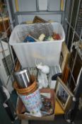 Cage of Assorted Household Items, Pictures, Mugs, Wastebins, Heaters, Cutlery, etc. (cage not