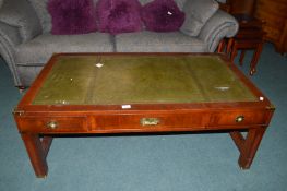 Coffee Table with Tooled Leather Insert Top and Three Drawers