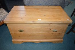 Large Pine Blanket Box of Contents of Cushions, Bedding, etc.