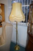 Brass Standard Lamp with Pale Gold Shade
