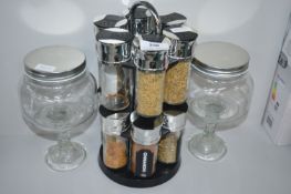 Revolving Spice Rack and 2x Storage Jars