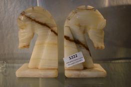 Pair of Vintage Art Deco Style Onyx Horsehead Bookends