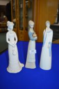 3x Unmarked Pottery Figurines
