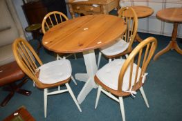 Circular Pine Painted Kitchen Table with Set of Four Painted Ercol Spindleback Chairs