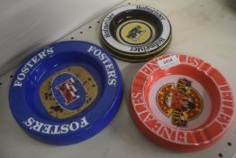 3x Vintage Ashtrays Including Fosters, Tetley, and Hofmeister
