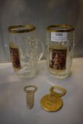 Vintage Barware Including Carlsberg Larger Glasses, Bass Bottle Opener, and a Warfterner Bottle