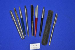 Assorted Pens Including Parker and Cross