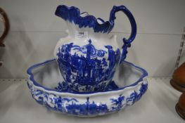 Vintage Victoria Ware Ironstone Flow Blue Pitcher and Wash Bowl Set