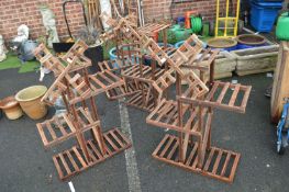 4x Wooden Windmill Design Plant Stands