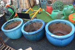 3x Aqua/Turquoise Glazed Planters
