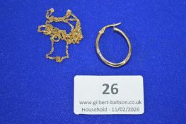 Single 9ct Gold Earring, and Gold Chain ~1.5g gross