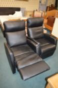 2x Black Leather Effect Reclining Armchairs