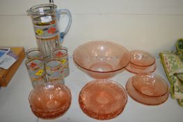 Pink Arcroc Glass Dishware Selection, and a Decorative Jug & Four Glass Set