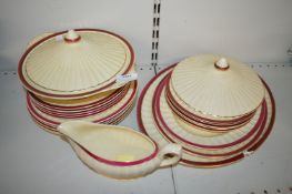 Quantity of Cream & Red Plates with Gilt Trim