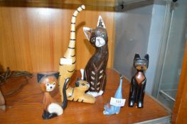 5x Painted Wooden Cats