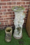 Boots Planter and a Decorative Sundial